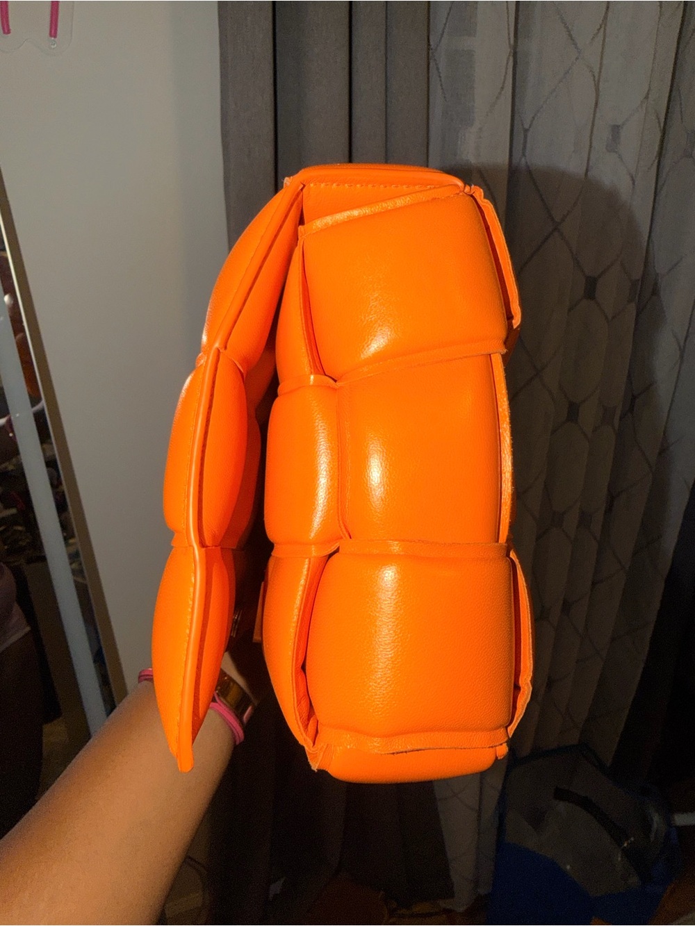 Bottega Veneta Orange Intrecciato Padded Leather Clutch - Picture 2 of 9